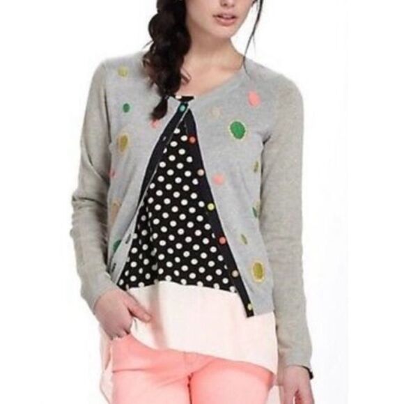 Anthropologie Charlie & Robin Grey Shimmer Multi Color Polka Dot Cardigan - XS - Picture 1 of 5